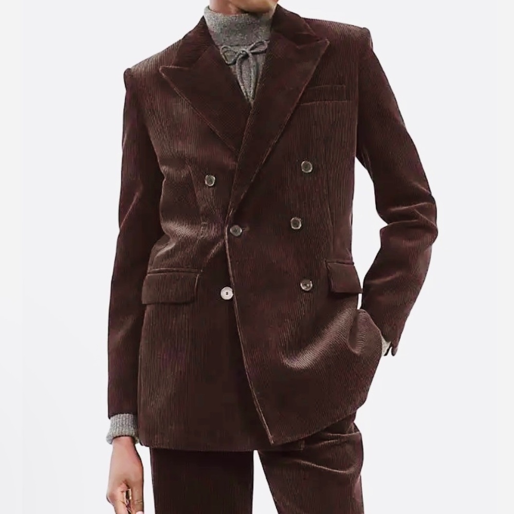 NWT The Kooples Brown Corduroy Double Breasted Blazer FR 42 / US 10